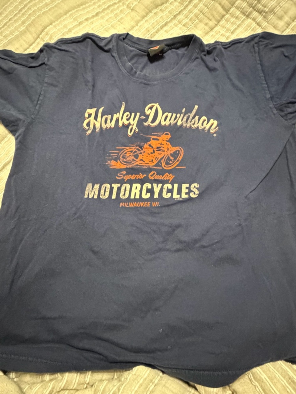 2012 Vintage Harley-Davidson Navy Tee with Orange‎ Logo Tag